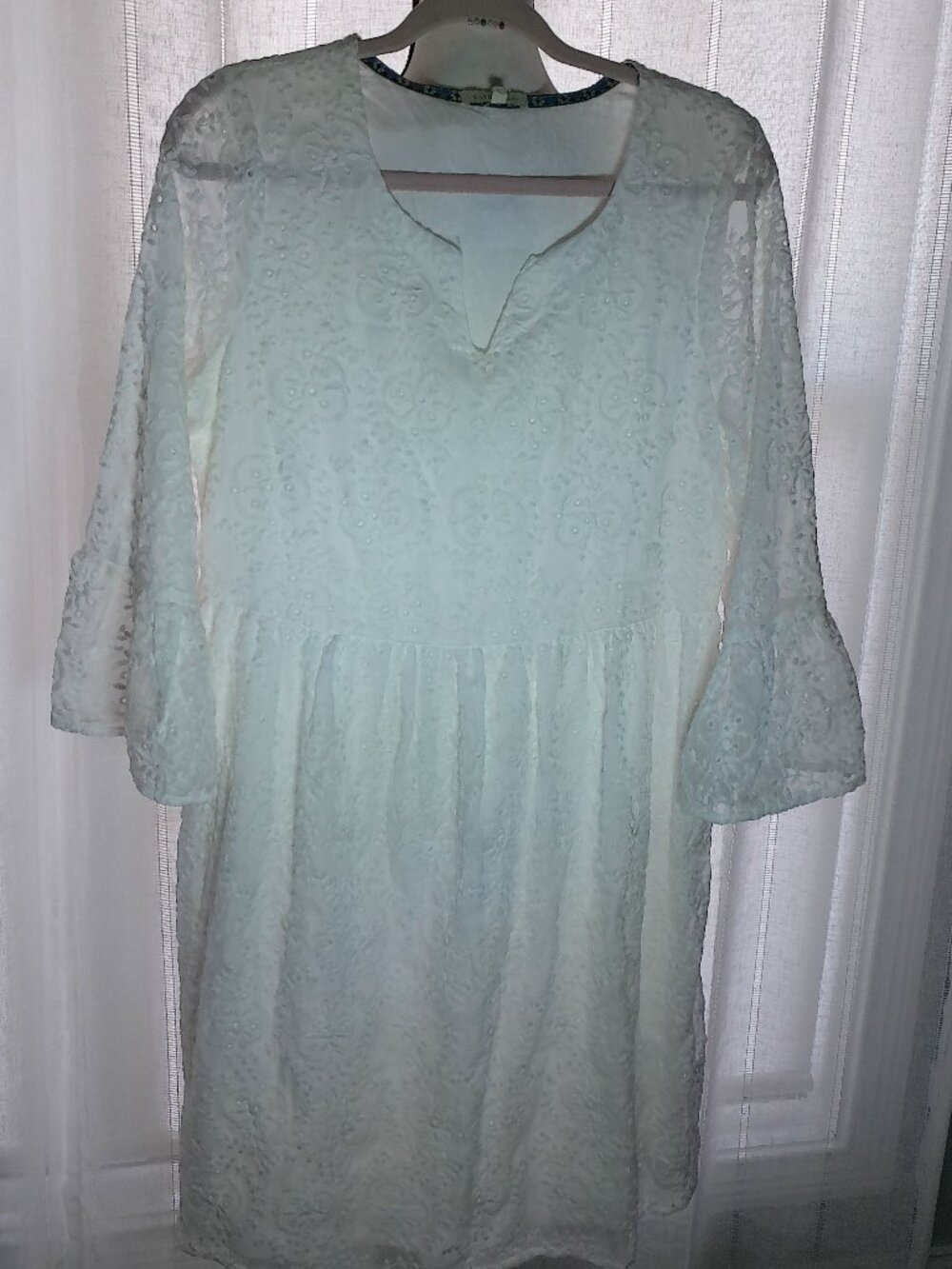 KATE & SAM NWT 3/4 Sleeve V-Neck White w/ Eyelet Throughout Lined Mini Dress M